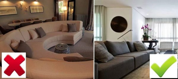Canapé rond à l'intérieur et mobilier rectangulaire