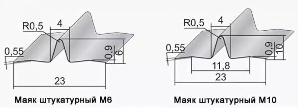 Dimensions des balises en plâtre M6 et M10